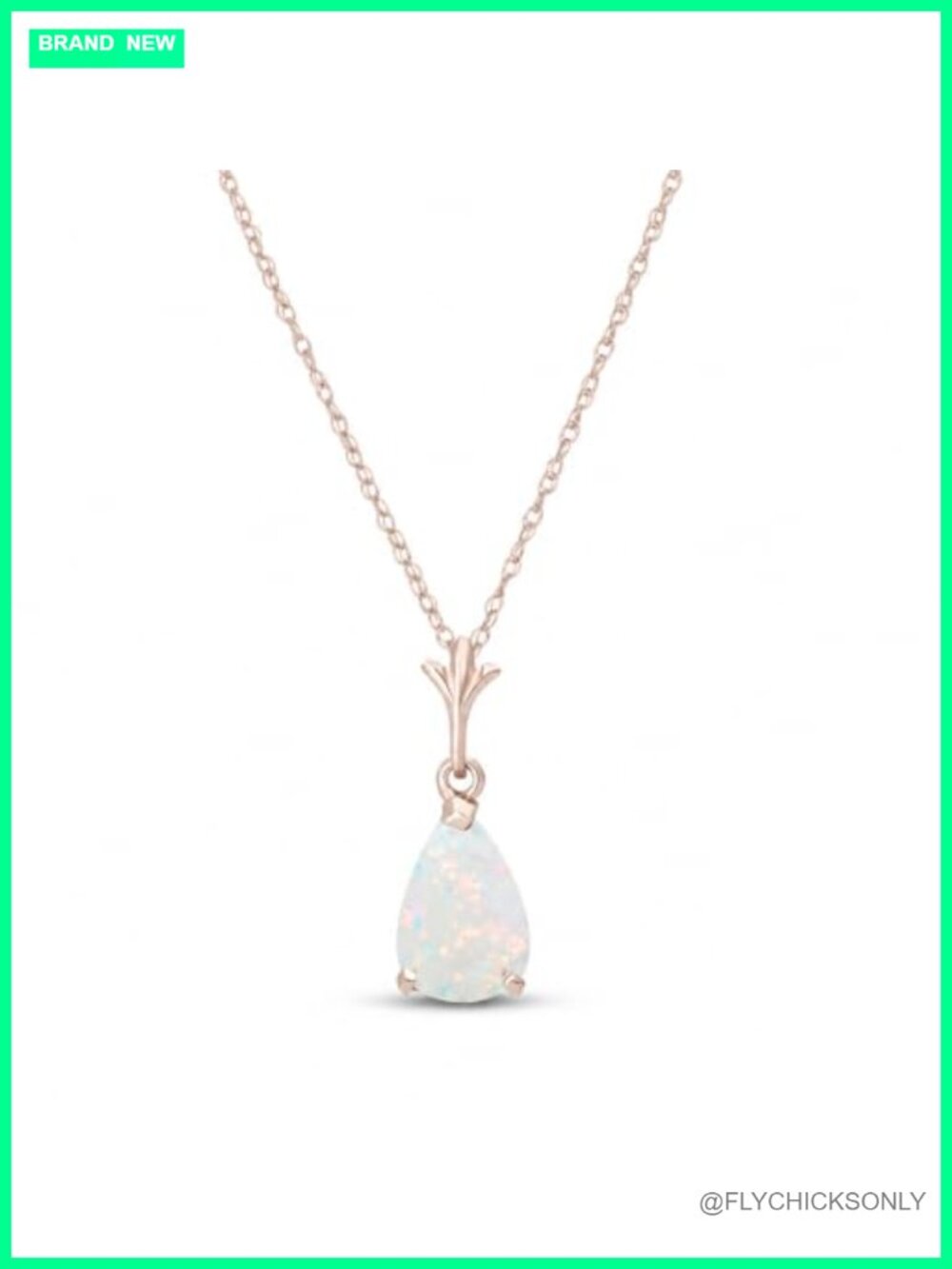 14K Rose Gold Natural Opal Pear Drop Pendant Necklace 20"